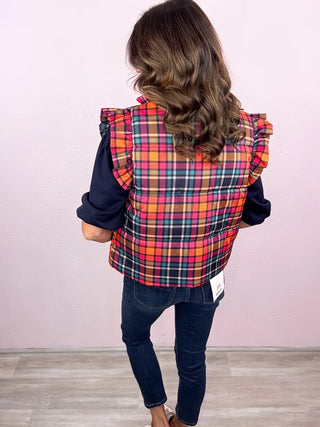 Patterned In Plaid Puffer Vest