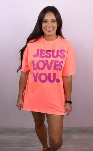 Neon Jesus Loves You Graphic Tee