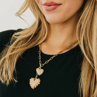 Pretty Simple© Double Take Pearl Heart Necklace - WATERPROOF