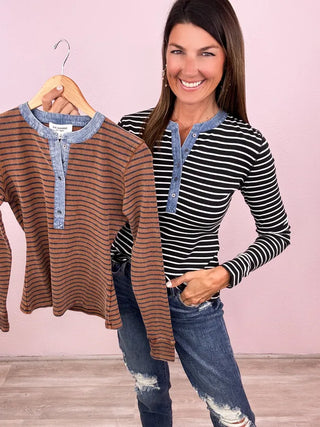 Denim & Stripes Henley Top
