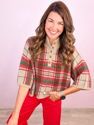 Plaid to be Yours  Sweater Top - Oatmeal