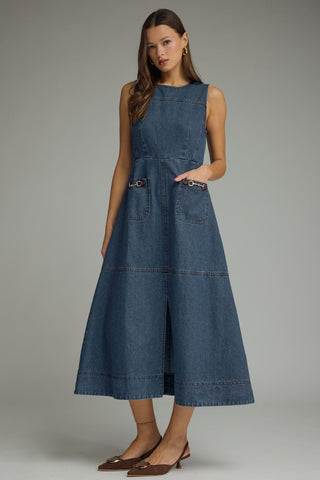 Charming Sophistication Midi Dress (Denim)