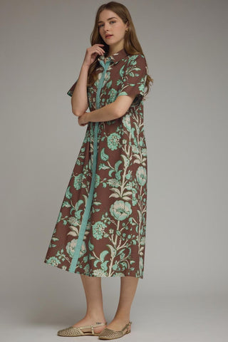 Printed Passage Midi Dress (Brown)