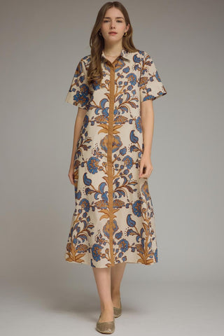 Printed Passage Midi Dress (Ecru)
