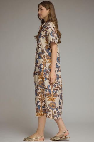 Printed Passage Midi Dress (Ecru)