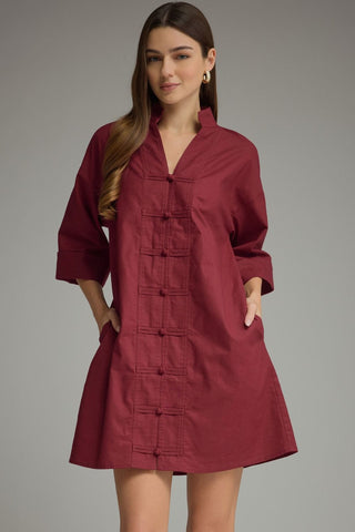 The Everyday Charm Button Front Dress - Wine