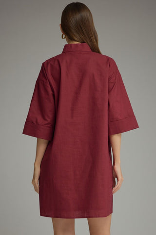 The Everyday Charm Button Front Dress - Wine