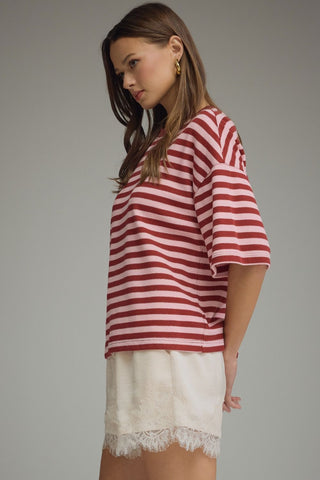 Casual Stripes Top (Burgundy/Pink)