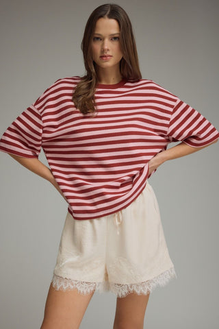 Casual Stripes Top (Burgundy/Pink)