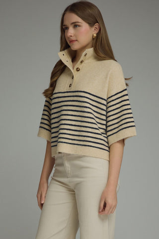 Blaire Striped Sweater Top (Ecru)