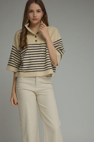 Blaire Striped Sweater Top (Ecru)