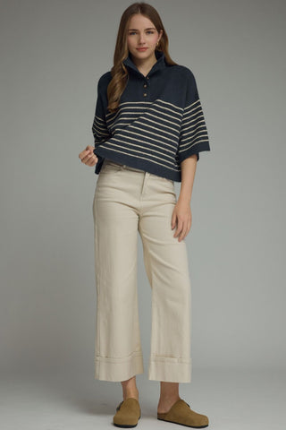 Blaire Striped Sweater Top in Navy
