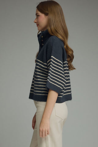 Blaire Striped Sweater Top in Navy