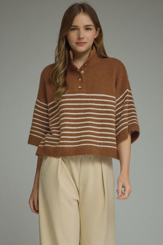 Blaire Striped Sweater Top (Brown)