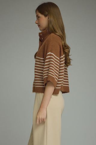 Blaire Striped Sweater Top (Brown)
