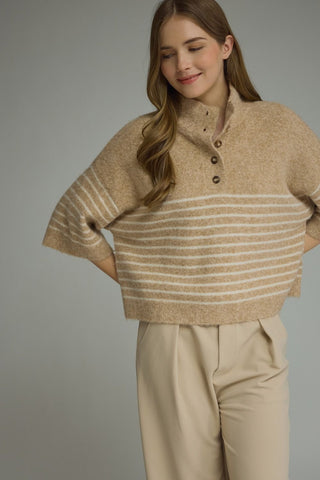 Blaire Striped Sweater Top (Taupe)