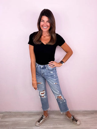 MICA Straight Leg Distressed Denim