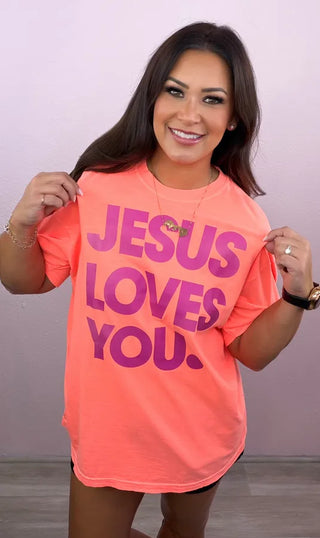 Neon Jesus Loves You Graphic Tee