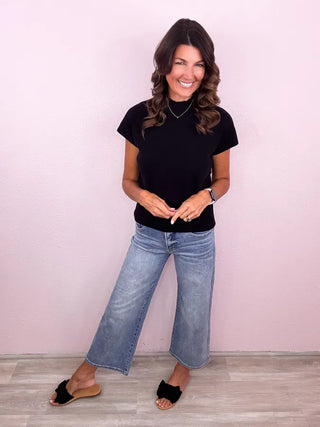 Mock Neck Cap Sleeve Top