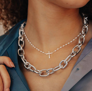 Erimish® Pearl Cross Necklace - Silver