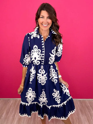 Border Print Midi Dress