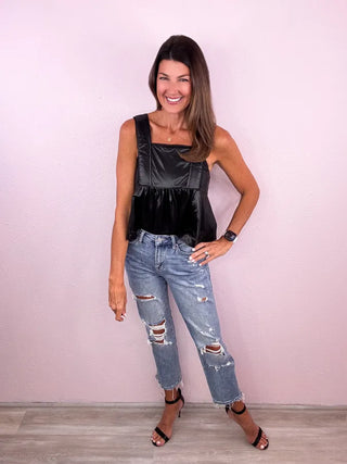 Faux Leather Peplum Top