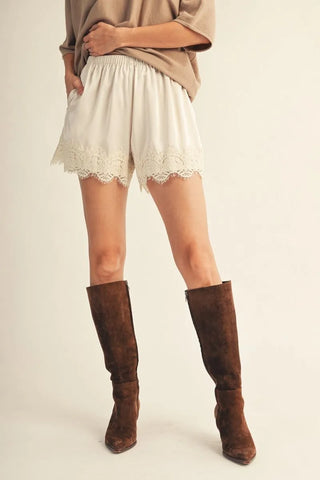 Satin & Lace Shorts - Pearl